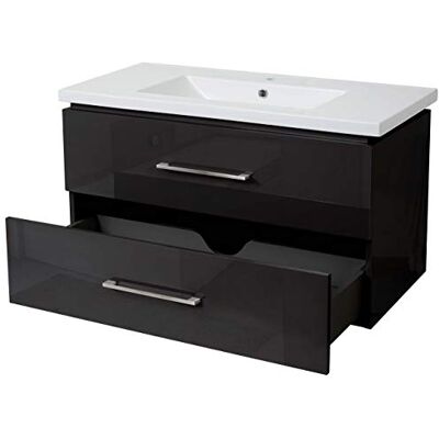 Mendler Premium Waschbecken + Unterschrank HWC-D16 Hochglanz 90cm schwarz Waschtisch Mendler Premium Waschbecken + Unterschrank HWC-D16 Hochglanz 90cm schwarz Waschtisch