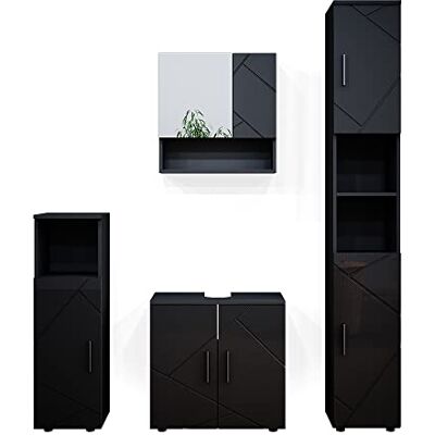 Vicco Badmöbel-Set Irma, Anthrazit Hochglanz, 80 cm besteht aus Waschbeckenunterschrank, Spiegelschrank, Hochschrank und Midischrank Vicco Badmöbel-Set Irma, Anthrazit Hochglanz, 80 cm besteht aus Waschbeckenunterschrank, Spiegelschrank, Hochschrank und Midischrank