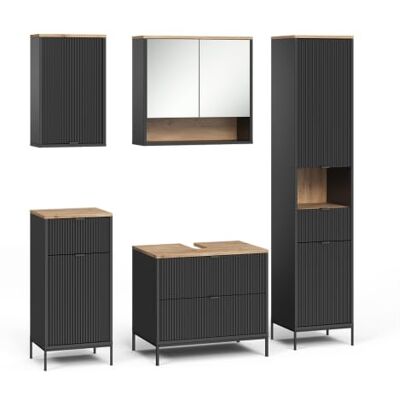 Vicco Badmöbel-Set Eliza, Schwarz/Viking Oak 70 cm 5-teilig · Waschtischunterschrank · Spiegelschrank · Hochschrank · Midischrank · Hängeschrank Vicco Badmöbel-Set Eliza, Schwarz/Viking Oak 70 cm 5-teilig · Waschtischunterschrank · Spiegelschrank · Hochschrank · Midischrank · Hängeschrank