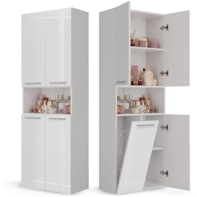 CDF Badezimmerschrank Bad Schrank Mit Wäschekorb Weiß Glänzend Badschrank Mehrzweckschrank Badregal Stehend Hochschrank Offene Regale Tür Bodenschrank Allzweckschrank 1 Wäschekorb 174x60x30 CDF Badezimmerschrank Bad Schrank Mit Wäschekorb Weiß Glänzend Badschrank Mehrzweckschrank Badregal Stehend Hochschrank Offene Regale Tür Bodenschrank Allzweckschrank 1 Wäschekorb 174x60x30