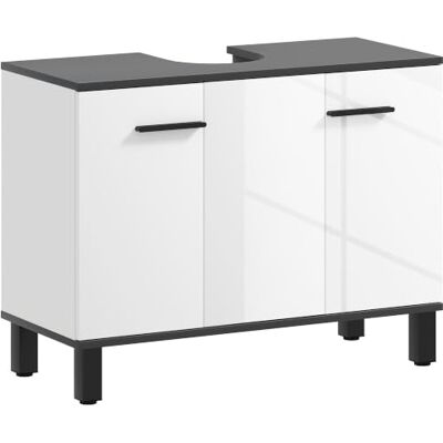 HOMCOM Mobiler Unterschrank 80x34x60cm Glänzend Weiß 2 Türen, verstellbares Regal, für Waschbecken mit Sockel, Griff, rutschfeste Füße, Spanplatte HOMCOM Mobiler Unterschrank 80x34x60cm Glänzend Weiß 2 Türen, verstellbares Regal, für Waschbecken mit Sockel, Griff, rutschfeste Füße, Spanplatte