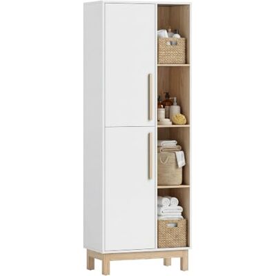HOMCOM Badezimmerschrank Hochschrank 2 Türen 62,5 x 35 x 176 cm Weiß 4 Offenen Ebenen, Verstellbaren Regalen, Badschrank, für Badezimmer, Wohnzimmer HOMCOM Badezimmerschrank Hochschrank 2 Türen 62,5 x 35 x 176 cm Weiß 4 Offenen Ebenen, Verstellbaren Regalen, Badschrank, für Badezimmer, Wohnzimmer