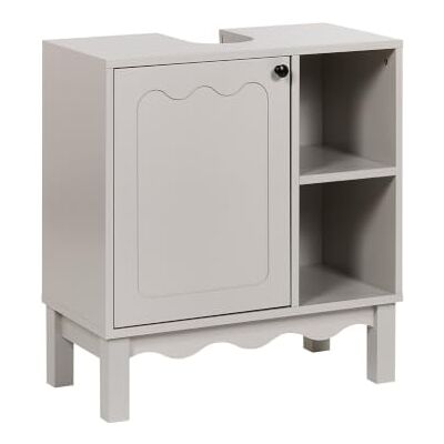 Beliani Waschbeckenunterschrank stehend MDF Hellbeige mit offenen Regalen und Tür 60x30 cm Penon Beliani Waschbeckenunterschrank stehend MDF Hellbeige mit offenen Regalen und Tür 60x30 cm Penon
