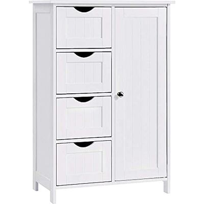 BAKAJI Badezimmerschrank, Beistellschrank Kommode mit 4 Schubladen und Schranktür, verstellbare Regalebene, Badschrank Sideboard für Wohnzimmer, Küche, Flur BAKAJI Badezimmerschrank, Beistellschrank Kommode mit 4 Schubladen und Schranktür, verstellbare Regalebene, Badschrank Sideboard für Wohnzimmer, Küche, Flur