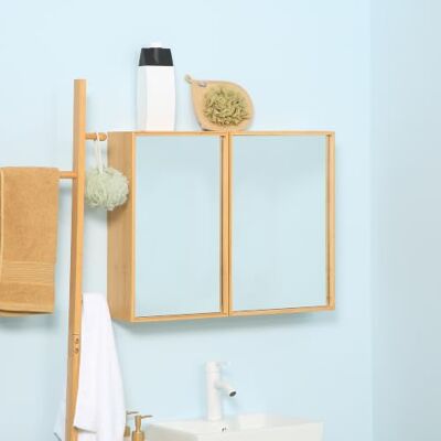 kleankin Spiegelschrank 3 Innenböden Doppeltür 65,2 x 14 x 50 cm Natur Wandschrank, Badspiegelschrank, Hängeschrank, für Badezimmer, Schlafzimmer, Bambus kleankin Spiegelschrank 3 Innenböden Doppeltür 65,2 x 14 x 50 cm Natur Wandschrank, Badspiegelschrank, Hängeschrank, für Badezimmer, Schlafzimmer, Bambus