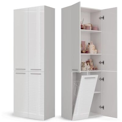CDF Badezimmerschrank Bad Schrank Mit Wäschekorb Weiß Glänzend Badschrank Mehrzweckschrank Badregal Stehend Hochschrank Schublade Tür Bodenschrank Allzweckschrank 1 Wäschekorb 174 x 60 x 30 CDF Badezimmerschrank Bad Schrank Mit Wäschekorb Weiß Glänzend Badschrank Mehrzweckschrank Badregal Stehend Hochschrank Schublade Tür Bodenschrank Allzweckschrank 1 Wäschekorb 174 x 60 x 30