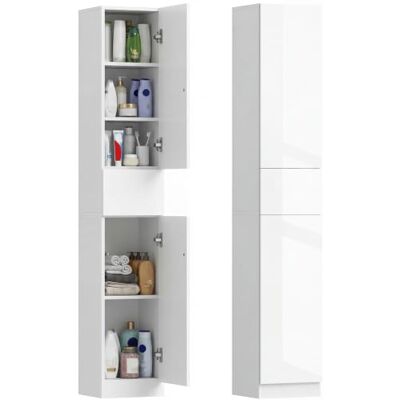 kleankin Badezimmerschrank, Hochschrank, Hochglanz, Badschrank mit Schublade, Aufbewahrungsschrank, Mehrzweckschrank mit Drucköffner, Kippschutz, Spanplatte, Weiß, 30 x 28 x 170 cm kleankin Badezimmerschrank, Hochschrank, Hochglanz, Badschrank mit Schublade, Aufbewahrungsschrank, Mehrzweckschrank mit Drucköffner, Kippschutz, Spanplatte, Weiß, 30 x 28 x 170 cm