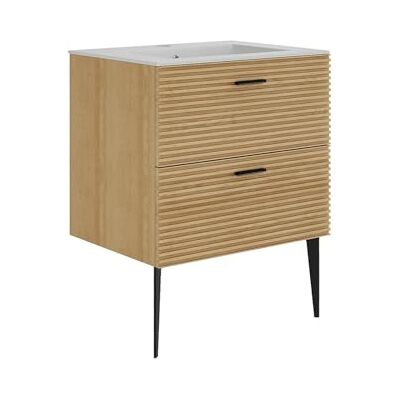 Unique Badezimmerschrank geriffelt, auf Füßen mit Waschbecken zum Einbauen – 2 Schubladen – Natur hell – 60 cm – Sarone Unique Badezimmerschrank geriffelt, auf Füßen mit Waschbecken zum Einbauen – 2 Schubladen – Natur hell – 60 cm – Sarone
