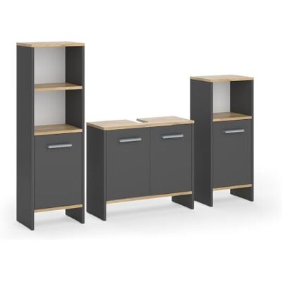 Vicco Badmöbel-Set Karli, Anthrazit/Goldkraft Eiche, 131.4 cm besteht aus Waschbeckenunterschrank, Spiegelschrank und Hochschrank Vicco Badmöbel-Set Karli, Anthrazit/Goldkraft Eiche, 131.4 cm besteht aus Waschbeckenunterschrank, Spiegelschrank und Hochschrank