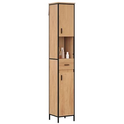 EUGAD Badezimmerschrank, Badschrank schmal, Hochschrank Badezimmer, Bad Schrank stehend, mit Schublade, offenem Fach, verstellbaren Ablagen, 30x180x30 cm, schwarz helle Eiche EUGAD Badezimmerschrank, Badschrank schmal, Hochschrank Badezimmer, Bad Schrank stehend, mit Schublade, offenem Fach, verstellbaren Ablagen, 30x180x30 cm, schwarz helle Eiche