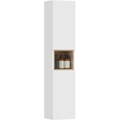 HOMCOM Badezimmerschrank mit 2 Soft-Close-Türen, 30 x 24 x 140 cm, Weiß Schmaler Badschrank, Hochschrank, Mit Rillen, Offenes Regal, Höhenverstellbare Fächer, für Küche Badezimmer HOMCOM Badezimmerschrank mit 2 Soft-Close-Türen, 30 x 24 x 140 cm, Weiß Schmaler Badschrank, Hochschrank, Mit Rillen, Offenes Regal, Höhenverstellbare Fächer, für Küche Badezimmer