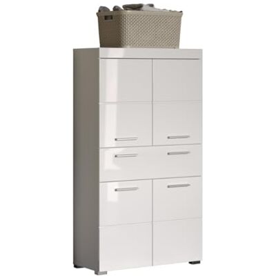 trendteam smart living Amanda Hochschrank Weiß Hochglanz Badezimmerschrank breit mit 4 höhenverstellbaren Einlegeböden (BxHxT) 73 x 130 x 31 cm 4 Fächer und eine große Schublade trendteam smart living Amanda Hochschrank Weiß Hochglanz Badezimmerschrank breit mit 4 höhenverstellbaren Einlegeböden (BxHxT) 73 x 130 x 31 cm 4 Fächer und eine große Schublade