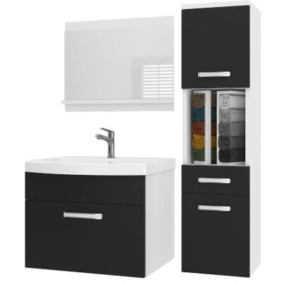 B BELINI GROUP Belini PRIM3 Waschbeckenunterschrank Badschrank 90cm Schwarz Matt Badmöbel-Set in Schwarz Matt, wandhängende Montage, Soft-Close-Mechanismus, FSC-Holzwerkstoff, inkl. Waschbecken & Spiegel B BELINI GROUP Belini PRIM3 Waschbeckenunterschrank Badschrank 90cm Schwarz Matt Badmöbel-Set in Schwarz Matt, wandhängende Montage, Soft-Close-Mechanismus, FSC-Holzwerkstoff, inkl. Waschbecken & Spiegel