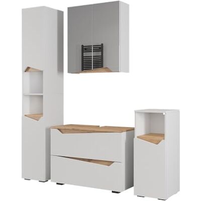 Vicco Badmöbel-Set Marelle, Weiß, 80 cm besteht aus Waschbeckenunterschrank, Spiegelschrank, Hochschrank und Midischrank Vicco Badmöbel-Set Marelle, Weiß, 80 cm besteht aus Waschbeckenunterschrank, Spiegelschrank, Hochschrank und Midischrank