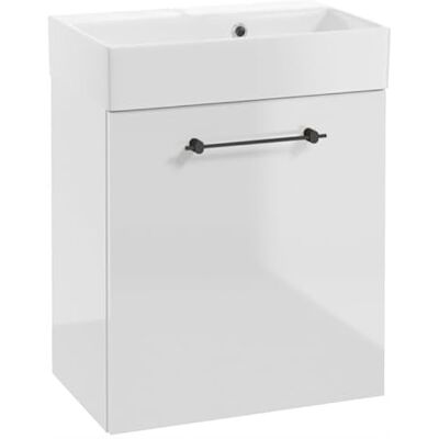 DomoDomo Waschbeckenunterschrank 60 cm breit Hängend – Bad Unterschrank Weiß Hochglanz – Mit Waschbecken – Soft Close, Modernes Design DomoDomo Waschbeckenunterschrank 60 cm breit Hängend – Bad Unterschrank Weiß Hochglanz – Mit Waschbecken – Soft Close, Modernes Design