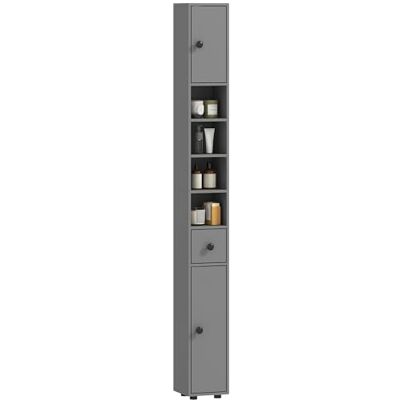 kleankin Badezimmerschrank schmal für kleine Räume 20 x 20 x 180 cm Grau Hochschrank Toilettenschrank, Schublade, Verstellbar Ablage, 4 offenen Fächern, Badezimmer kleankin Badezimmerschrank schmal für kleine Räume 20 x 20 x 180 cm Grau Hochschrank Toilettenschrank, Schublade, Verstellbar Ablage, 4 offenen Fächern, Badezimmer