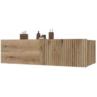 CDF Waschbeckenunterschrank Hängend 2X Schubladen + Fach Badezimmermöbel mit Lamellenfronten und Griffen – Stauraum für Kosmetik Handtücher Badzubehör – Modernes Design Tigo 1D2S Eiche Evoke CDF Waschbeckenunterschrank Hängend 2X Schubladen + Fach Badezimmermöbel mit Lamellenfronten und Griffen – Stauraum für Kosmetik Handtücher Badzubehör – Modernes Design Tigo 1D2S Eiche Evoke