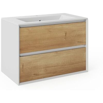 Unique Hängeschrank mit Waschbecken zum Einbauen – Farbe Natur hell und weiß – 80 cm – Lannick Unique Hängeschrank mit Waschbecken zum Einbauen – Farbe Natur hell und weiß – 80 cm – Lannick