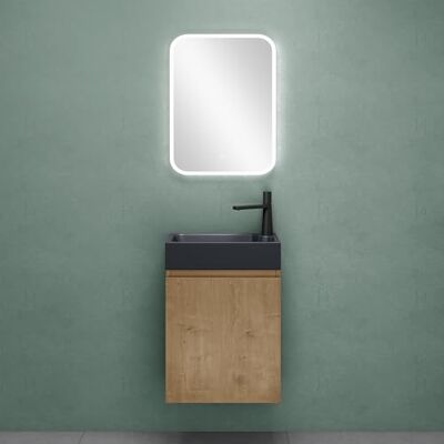 Mai & Mai Badmöbelset Waschtisch mit Unterschrank Kerneiche 46x26x63cm Badezimmermöbel für Gäste WC, inkl. Waschbecken aus Mineralguss in Anthrazit Matt und LED-Spiegel Pisa02 Mai & Mai Badmöbelset Waschtisch mit Unterschrank Kerneiche 46x26x63cm Badezimmermöbel für Gäste WC, inkl. Waschbecken aus Mineralguss in Anthrazit Matt und LED-Spiegel Pisa02