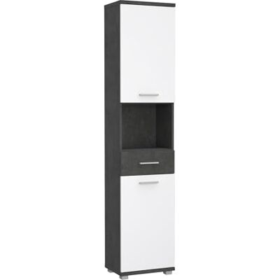 Forte Champ Badschrank 40, moderner, hoher Badschrank mit 2 Türen und 1 Schublade, offenes Regalfach, Holzwerkstoff, Betonoptik Dunkelgrau mit Weiß, 40,1 cm breit x 183,6 cm hoch x 28,9 cm tief Forte Champ Badschrank 40, moderner, hoher Badschrank mit 2 Türen und 1 Schublade, offenes Regalfach, Holzwerkstoff, Betonoptik Dunkelgrau mit Weiß, 40,1 cm breit x 183,6 cm hoch x 28,9 cm tief