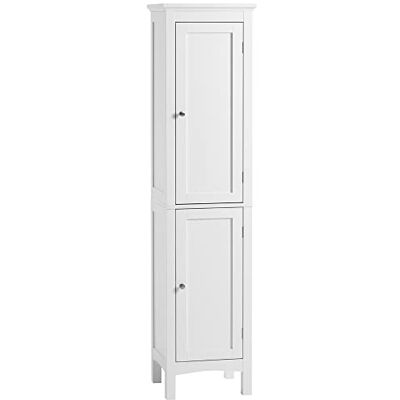 kleankin Hoher Badezimmerschrank Schlankes Stauraummöbel Doppeltüren Weiß Verstellbare Regale, schmaler Schrank kleankin Hoher Badezimmerschrank Schlankes Stauraummöbel Doppeltüren Weiß Verstellbare Regale, schmaler Schrank