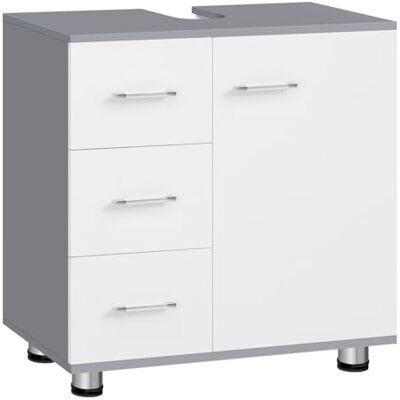 EUGAD Waschbeckenunterschrank, 3 große Schubladen, 30x60x60 cm, Weiß+Grau Badezimmerschrank mit Füßen, Unterschrank Waschbecken, Badschrank mit Schubladen Tür, Badunterschrank EUGAD Waschbeckenunterschrank, 3 große Schubladen, 30x60x60 cm, Weiß+Grau Badezimmerschrank mit Füßen, Unterschrank Waschbecken, Badschrank mit Schubladen Tür, Badunterschrank