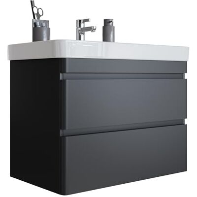 Newroom Waschtisch mit Unterschrank Anthrazit hängend inkl. Waschbecken grifflos, 2 Schubladen, Badmöbel modern, Badezimmermöbel, Badezimmer Unterschrank, für kleine Bäder Newroom Waschtisch mit Unterschrank Anthrazit hängend inkl. Waschbecken grifflos, 2 Schubladen, Badmöbel modern, Badezimmermöbel, Badezimmer Unterschrank, für kleine Bäder