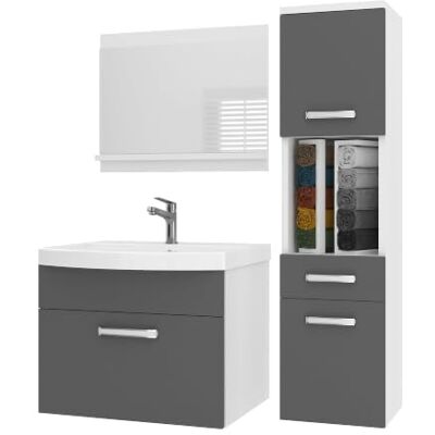 B BELINI GROUP Belini PRIM3 Waschbeckenunterschrank Badschrank 90cm Grau Matt Badmöbel-Set in Grau Matt, wandhängende Montage, Soft-Close-Mechanismus, FSC-Holzwerkstoff, inkl. Waschbecken & Spiegel B BELINI GROUP Belini PRIM3 Waschbeckenunterschrank Badschrank 90cm Grau Matt Badmöbel-Set in Grau Matt, wandhängende Montage, Soft-Close-Mechanismus, FSC-Holzwerkstoff, inkl. Waschbecken & Spiegel