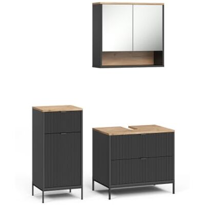 Vicco Badmöbel-Set Eliza, Schwarz/Viking Oak 70 cm 3-teilig · Waschtischunterschrank · Spiegelschrank · Midischrank Vicco Badmöbel-Set Eliza, Schwarz/Viking Oak 70 cm 3-teilig · Waschtischunterschrank · Spiegelschrank · Midischrank