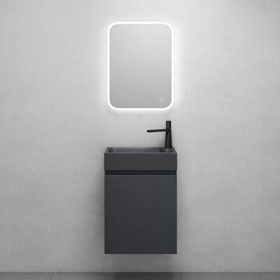 Mai & Mai Badmöbelset Waschtisch mit Unterschrank 46x26x63cm Badezimmermöbel 46x26x63cm für Gäste WC, inkl. Waschbecken aus Mineralguss in Anthrazit Matt und LED-Spiegel Pisa02 Mai & Mai Badmöbelset Waschtisch mit Unterschrank 46x26x63cm Badezimmermöbel 46x26x63cm für Gäste WC, inkl. Waschbecken aus Mineralguss in Anthrazit Matt und LED-Spiegel Pisa02