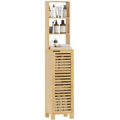 HOMCOM Badezimmerschrank schmal, Bambus 34 x 30 x 170 cm, Natur Hochschrank, Toilettenschrank, 3 Offene Regale, Verstellbare Regale, Lamellentür, für Badezimmer HOMCOM Badezimmerschrank schmal, Bambus 34 x 30 x 170 cm, Natur Hochschrank, Toilettenschrank, 3 Offene Regale, Verstellbare Regale, Lamellentür, für Badezimmer