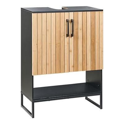 Beliani Waschbeckenunterschrank Bambusholz Hellbraun/schwarz mit Türen Regal Miscanti Beliani Waschbeckenunterschrank Bambusholz Hellbraun/schwarz mit Türen Regal Miscanti