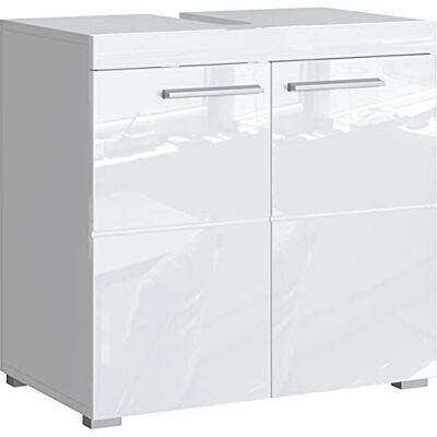 Newroom Waschbeckenunterschrank Weiß Hochglanz 60 cm für Badezimmer 2 Türen mit Bügelgriff, Siphon-Ausschnitt, moderner Waschtisch, Badmöbel weiß, für kleine Bäder und Gäste-WC Newroom Waschbeckenunterschrank Weiß Hochglanz 60 cm für Badezimmer 2 Türen mit Bügelgriff, Siphon-Ausschnitt, moderner Waschtisch, Badmöbel weiß, für kleine Bäder und Gäste-WC