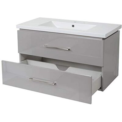 Mendler Premium Waschbecken + Unterschrank HWC-D16 Hochglanz 90cm grau Waschtisch Mendler Premium Waschbecken + Unterschrank HWC-D16 Hochglanz 90cm grau Waschtisch