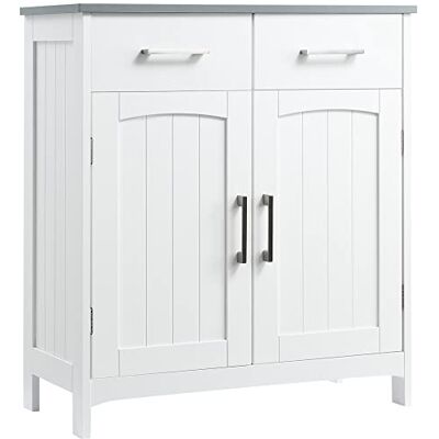 kleankin Badezimmerschrank Freistehender Badkommode Bademöbel Badschrank Schrank mit Schublade Weiß+Grau 68 x 33 x 76 cm kleankin Badezimmerschrank Freistehender Badkommode Bademöbel Badschrank Schrank mit Schublade Weiß+Grau 68 x 33 x 76 cm