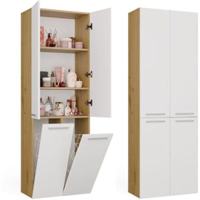 CDF Hochschrank Wäschekorb Bad 2 Wäschekörbe Lange Tür Eiche Artisan/Weiß 4 Einlegeböden, 16 mm Spanplatte, matt, 60x30x174 cm, Selbstmontage, 2 Jahre Garantie, 41,5 kg Gewicht, Badezimmer, praktisch CDF Hochschrank Wäschekorb Bad 2 Wäschekörbe Lange Tür Eiche Artisan/Weiß 4 Einlegeböden, 16 mm Spanplatte, matt, 60x30x174 cm, Selbstmontage, 2 Jahre Garantie, 41,5 kg Gewicht, Badezimmer, praktisch