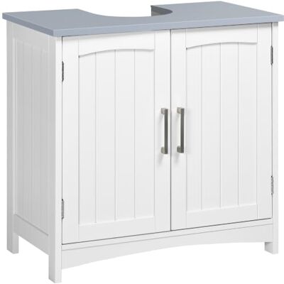 kleankin Sockel-Unterschrank mit Doppeltüren Badezimmerschrank Weiß Modernes Badezimmer-Vanity, verstellbare Regale kleankin Sockel-Unterschrank mit Doppeltüren Badezimmerschrank Weiß Modernes Badezimmer-Vanity, verstellbare Regale