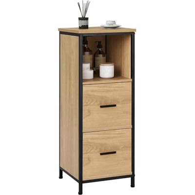 EUGAD Badezimmerschrank mit 2 abnehmbaren Schubladen, Badschrank schmal, multifunktionaler Aufbewahrungsschrank Eckschrank, Industrie Stil, mit Metallrahmen, Schwarz helle Eiche, 30x80x30 cm EUGAD Badezimmerschrank mit 2 abnehmbaren Schubladen, Badschrank schmal, multifunktionaler Aufbewahrungsschrank Eckschrank, Industrie Stil, mit Metallrahmen, Schwarz helle Eiche, 30x80x30 cm