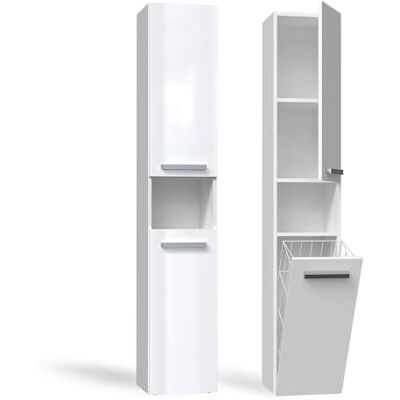CDF Badezimmerschrank NEL Badschrank Schmal Hoch, mit 1 Wäschekorb Breite: 31 cm, Badezimmermöbel Aufbewahrungsschrank für kleine Räume Badregal Badmöbel WC Flur Weiß Glanz 30x31x174 cm CDF Badezimmerschrank NEL Badschrank Schmal Hoch, mit 1 Wäschekorb Breite: 31 cm, Badezimmermöbel Aufbewahrungsschrank für kleine Räume Badregal Badmöbel WC Flur Weiß Glanz 30x31x174 cm