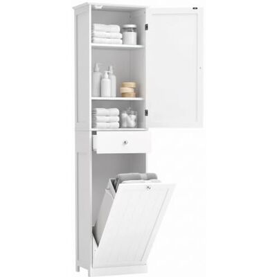 HOMCOM Badezimmerschrank 180 cm mit Wäschekipper, weiß Schmaler, freistehender Badezimmerschrank, verstellbarer Einlegeboden, Schublade, ideal für Bad und Hauswirtschaftsraum HOMCOM Badezimmerschrank 180 cm mit Wäschekipper, weiß Schmaler, freistehender Badezimmerschrank, verstellbarer Einlegeboden, Schublade, ideal für Bad und Hauswirtschaftsraum
