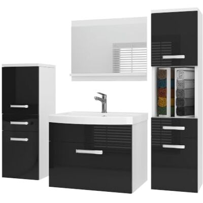 B BELINI GROUP Belini PRIP5 Waschbeckenunterschrank Badschrank 120cm Schwarz Hochglanz Badmöbel-Set in Schwarz Hochglanz, wandhängende Montage, Soft-Close-Mechanismus, FSC-Holzwerkstoff, Waschbecken & Spiegel B BELINI GROUP Belini PRIP5 Waschbeckenunterschrank Badschrank 120cm Schwarz Hochglanz Badmöbel-Set in Schwarz Hochglanz, wandhängende Montage, Soft-Close-Mechanismus, FSC-Holzwerkstoff, Waschbecken & Spiegel