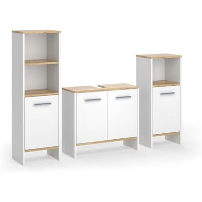 Vicco Badmöbel-Set Karli, Weiß/Goldkraft Eiche, 131.4 cm besteht aus Waschbeckenunterschrank, Spiegelschrank und Midischrank Vicco Badmöbel-Set Karli, Weiß/Goldkraft Eiche, 131.4 cm besteht aus Waschbeckenunterschrank, Spiegelschrank und Midischrank