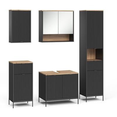 Vicco Badmöbel-Set Eliza, Schwarz/Viking Oak 70 cm 5-teilig · Waschtischunterschrank · Spiegelschrank · Hochschrank · Midischrank · Hängeschrank Vicco Badmöbel-Set Eliza, Schwarz/Viking Oak 70 cm 5-teilig · Waschtischunterschrank · Spiegelschrank · Hochschrank · Midischrank · Hängeschrank