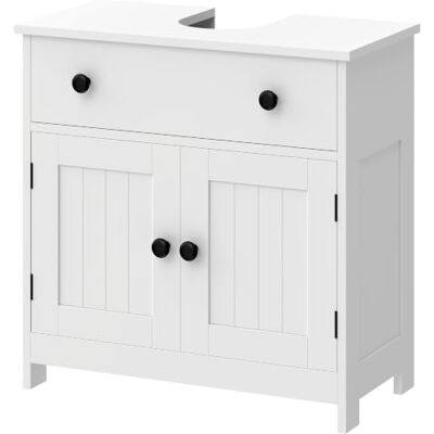 HOMCOM Waschbeckenunterschrank mit Schublade, 2 Türen, 60 x 30 x 60 cm Weiß Badezimmerschrank, Badezimmer Unterschrank, Regal, für Waschbecken ohne Standfuß HOMCOM Waschbeckenunterschrank mit Schublade, 2 Türen, 60 x 30 x 60 cm Weiß Badezimmerschrank, Badezimmer Unterschrank, Regal, für Waschbecken ohne Standfuß