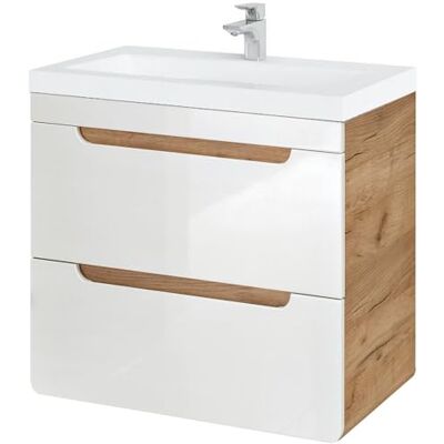 LUTON - LUTON-56 - Weiß Hochglanz - Wotaneiche Nb - Bad-Unterschrank LUTON - LUTON-56 - Weiß Hochglanz - Wotaneiche Nb - Bad-Unterschrank