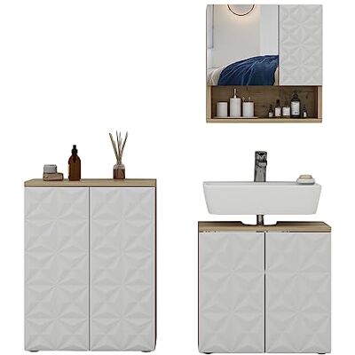 Vicco Badmöbel-Set Edge, Weiß, 60 cm besteht aus Waschbeckenunterschrank, Spiegelschrank und Midischrank Vicco Badmöbel-Set Edge, Weiß, 60 cm besteht aus Waschbeckenunterschrank, Spiegelschrank und Midischrank