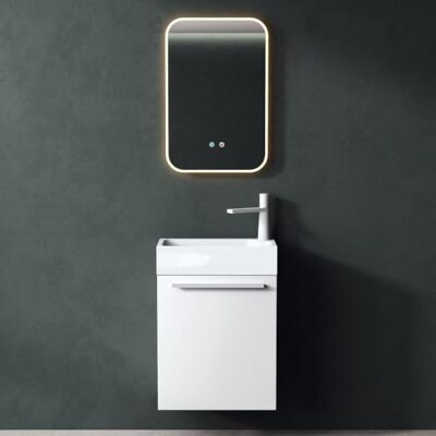 Mai & Mai Waschtisch mit Unterschrank BxTxH 46x26x63cm inkl. LED-Spiegel Badmöbelset für Gäste WC, Waschbeckenunterschrank in Weiß Matt und Waschbecken Pisa Mai & Mai Waschtisch mit Unterschrank BxTxH 46x26x63cm inkl. LED-Spiegel Badmöbelset für Gäste WC, Waschbeckenunterschrank in Weiß Matt und Waschbecken Pisa