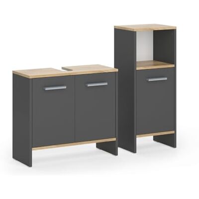 Vicco Badezimmermöbel-Set Karli, Anthrazit/Goldkraft Eiche, 63.8 cm besteht aus Waschbeckenunterschrank und Midischrank Vicco Badezimmermöbel-Set Karli, Anthrazit/Goldkraft Eiche, 63.8 cm besteht aus Waschbeckenunterschrank und Midischrank