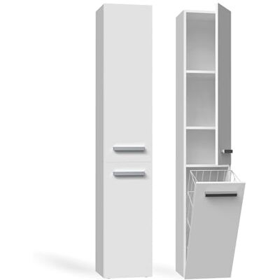 CDF Badezimmerschrank Badschrank schmal Badsäule 30x31x170 cm Wäschekorb Weiß, freistehend, Türanschlag links oder rechts montierbar, für kleine Bäder und WC, vertikaler Stauraum CDF Badezimmerschrank Badschrank schmal Badsäule 30x31x170 cm Wäschekorb Weiß, freistehend, Türanschlag links oder rechts montierbar, für kleine Bäder und WC, vertikaler Stauraum