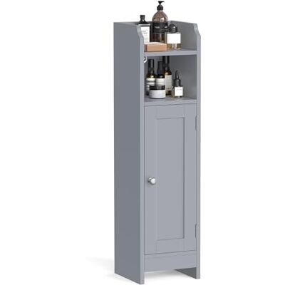 VASAGLE Toilettenschrank, Badezimmerschrank, Badschrank, schmales Badregal, verstellbare Ablagen, platzsparend, einfache Montage, mystisches Grau, BBC310P36 VASAGLE Toilettenschrank, Badezimmerschrank, Badschrank, schmales Badregal, verstellbare Ablagen, platzsparend, einfache Montage, mystisches Grau, BBC310P36